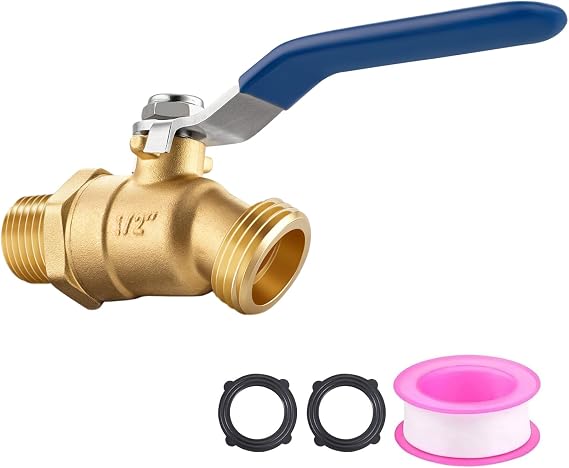 Brass 1/2" Hose Bib, Heavy Duty Outdoor Faucet, High Flow Outdoor Spigot 3/4" GHT Outlet x 1/2" NPT Inlet, Water Spigot with 2 Washers and 1 Teflon Tape
