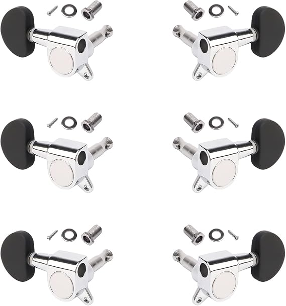 3R3L Chrome Guitar Tuning Pegs for Acoustic Electric Guitar - 1:15 Ratio Sealed Machine Heads, Replacement Parts 6 Pcs with Hardware