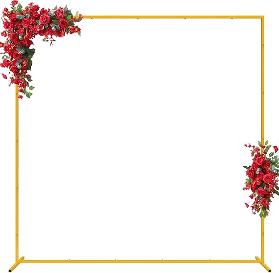 Fomcet Square Backdrop Stand Gold 6.6FT x 6.6FT Metal Wedding Arch Stand | Square Arch Stand Rectangle Backdrop Stand Balloon Arch Frame for Wedding Ceremony Birthday Party Baby Shower Decoration