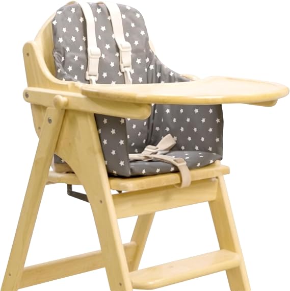 HIGHCHAIR Cushion Insert. Suitable for East Coast and Many Other Wooden HIGH Chairs. Easy to fit y Wipe Clean. Well Padded to Keep Little Ones Comfy at mealtimes (Soft Grey Stars)