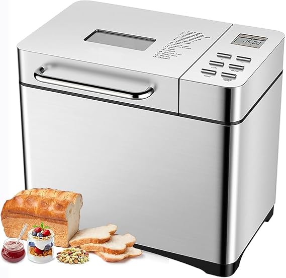 2.2LB Large Automatic Bread Machine, Professional Bread Maker with Nonstick Ceramic Pan and LCD Touch Pane, 17 Smart Cooking Programs, 15 Hours Timer and 3 Loaf Sizes for Breakfast, Picnic