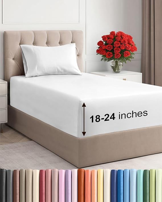 Extra Deep Twin Sheet Set - 3 Piece Breathable & Cooling Bed Sheets - White | Easily Fits 18 to 24 inch Mattress - Ultra Soft, Wrinkle & Fade Free with Extra Deep Pockets - Comfy Hotel Luxury Bedding