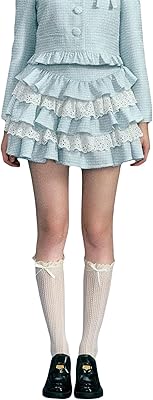 Sunloudy Womens Lolita Skirt Teen Girl Kawaii Sweet Cute Ruffle Layered Mini Skirt Gothic Lace Trim Tiered Cake Skirts