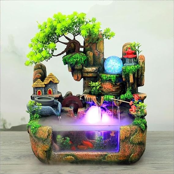 Tabletop Water Fountain, Desktop Fountain, Mini Waterfall, Resin, Indoor Fountain, Feng Shui, Hallway, Figurine, Interior, Stylish, Humidifier, Flowing Water, LED Light, Crafts, Good Luck