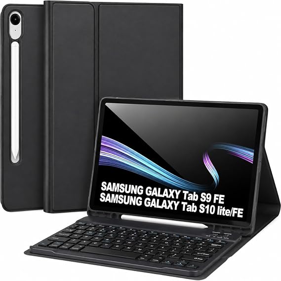 Keyboard Case for Samsung Galaxy Tab S10 Lite/S10 FE / S9 FE / S9 10.9-11 inch 2025/2023,Detachable Wireless Bluetooth Keyboard for Galaxy S10 FE,Auto Wake/Sleep with S Pen Holder,Black