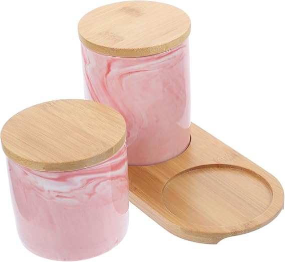 1 Set Marble Airtight Jar Canister Porcelain Tea Tray Sugar Jar Ceramic Container with Lid Small Ceramic Jar with Lid Loose Tea Container Silica Gel Pink