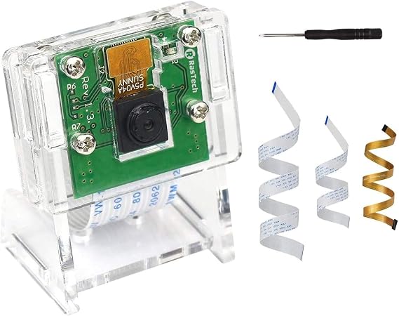 RasTech for Raspberry Pi Camera Module 5MP 1080p OV5647 Webcam Video Camera Module Set with 1 Clear Stand and 3 Ribbon Cable for Raspberry Pi 5/Pi 4/3B/3B+/Zero W/2W and Other A/B Series
