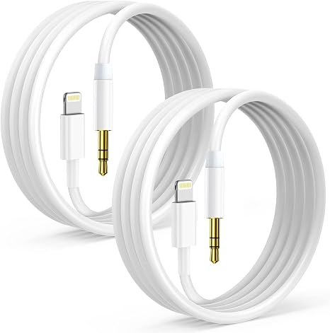 Lightning to 3.5mm Aux Cable, Apple MFi Certified Headphone Audio Jack Cord Compatible with iPhone 14 13 12 11 XS XR X SE 8 7 6 5 iPad/iPod to Car Stereo, Speaker, 2Pack (White)