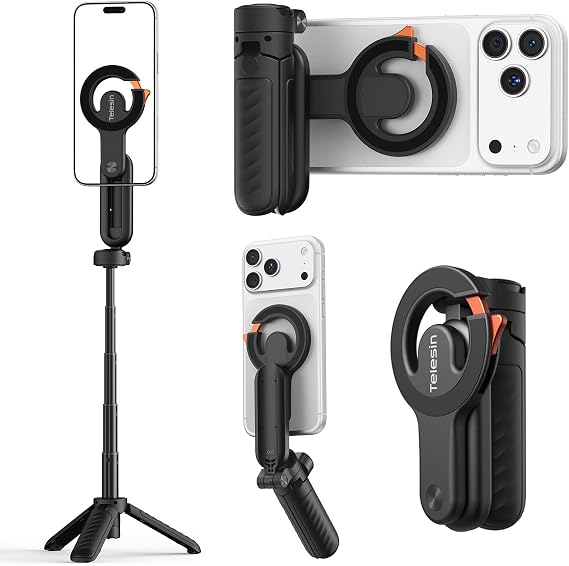 TELESIN Magnetic Mini Selfie Stick Tripod with Phone Camera Grip