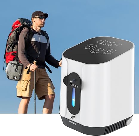Tragbarer Sauerstoffkonzentrator Sauerstoffgerät für Zuhause 1-4L/min Konzentration 90% 24-Stunden-Zyklusarbeit für Autos Ausflüge und Reisen