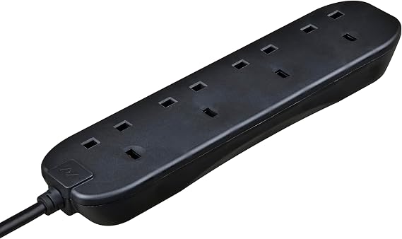 Masterplug Four Socket Extension Lead, 2 Metre Cable, Unswitched, 4-Way Plug Extension Cable, Power Strip, Basic Power, Black, 13A, 4G, 2m, BFG210NB