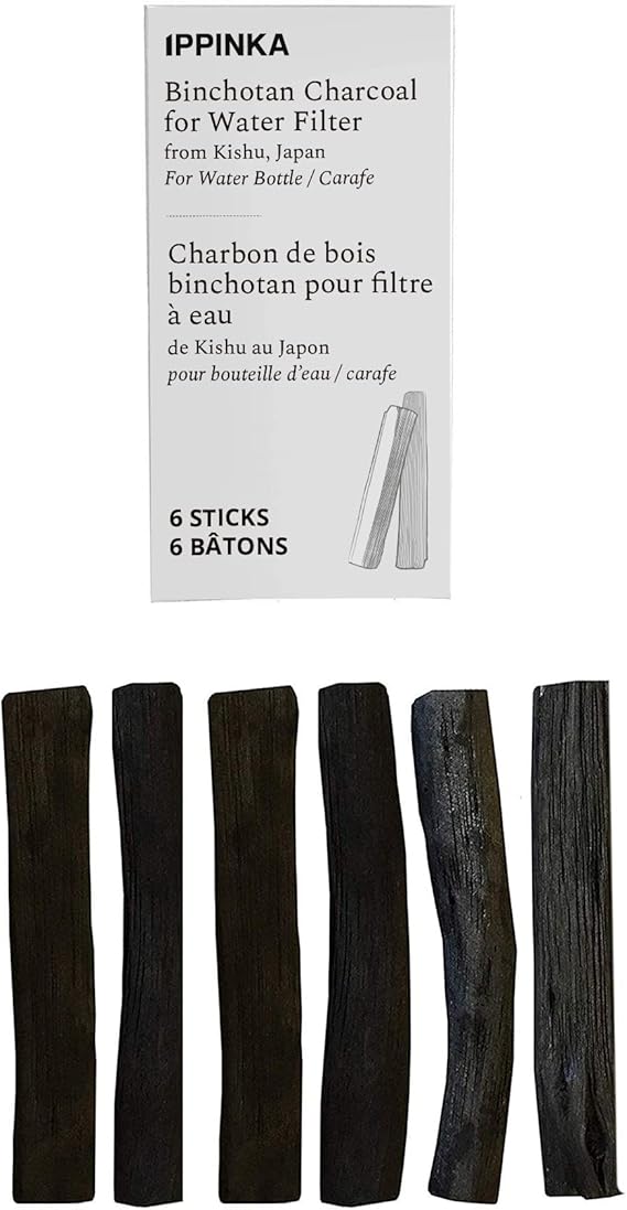 Binchotan Charcoal - Water Purifying Stick From Kishu, Japan for Great-Tasting Water - Each Filters Personal-Sized Water Bottle - 6 Slim Sticks