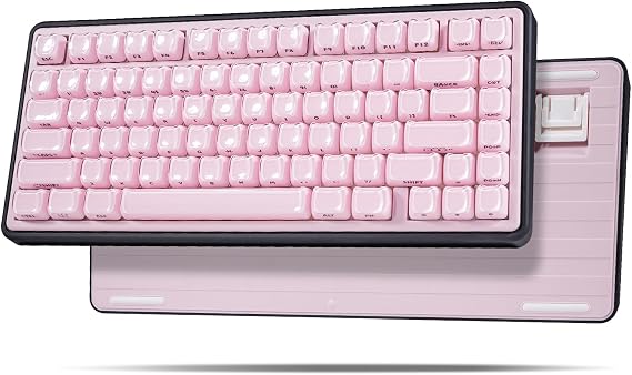 ZORNHER UR82 Wireless Mechanical Keyboard, 75% Pink & Black Creamy Keyboard with Glossy Jelly Cat-Ear Keycaps,Hot-Swappable RGB Gaming Keyboard for Windows/Mac, BT/2.4G/USB-C