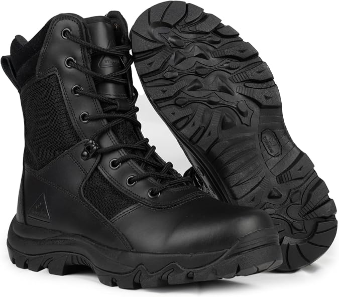 RYNO GEAR Men's Military & Tactical BootsCoolMax Tactical Combat Military BootsUtility Outdoor Hiking Assault Leather Work Boots (Tan/Coyote/Black)