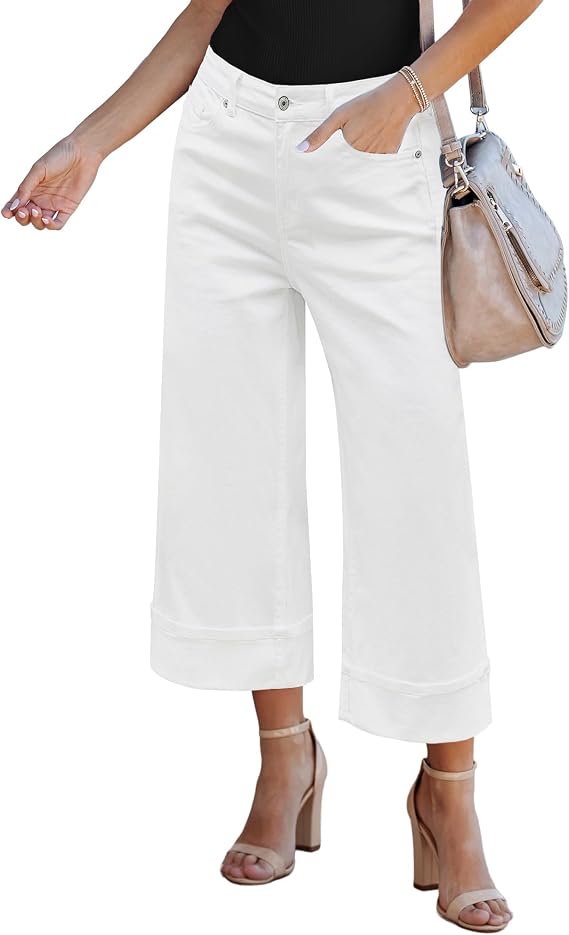 GRAPENT Wide Leg Jeans for Women High Waisted Stretchy Denim Capri Pants