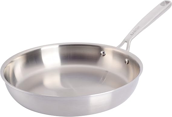 Babish 10-Inch Tri-Ply Stainless Steel Frying Pan Professional Grade Skillet for Searing, Sauteing & Everyday Cooking