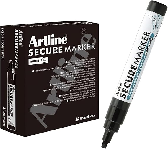 Artline Secure Redaction Markers, Blackout Privacy Pens, 12 Pack