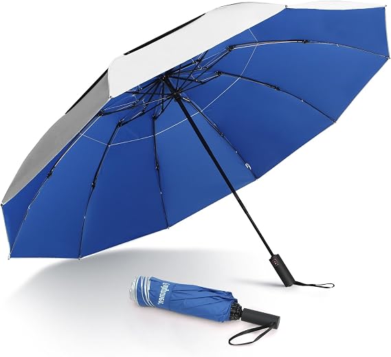 46 Inch UPF 50+ UV Umbrella Sun Umbrella UV Protection Windproof Compact Folding Umbrella 10 Ribs Double Canopy Inverted Auto Open Close