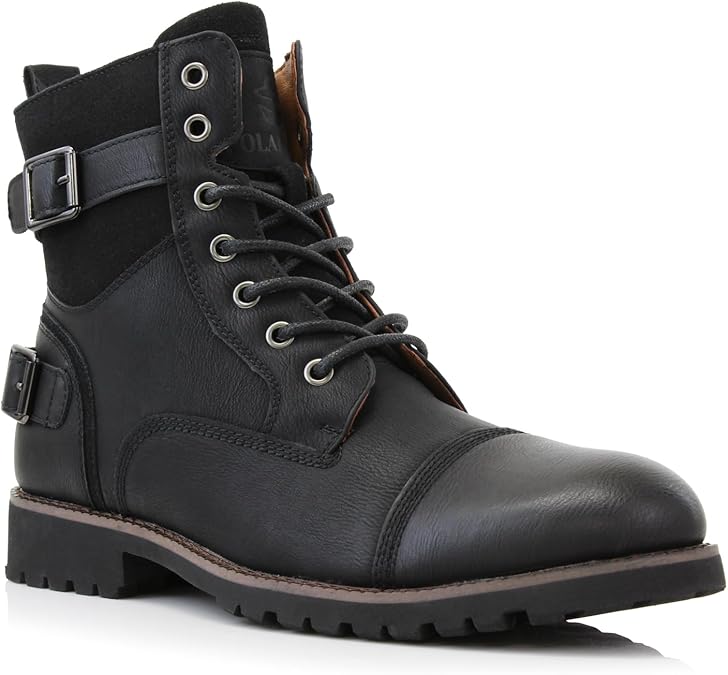 Polar Fox Men's Military Style Combat Boot Collection | Men's Cap Toe Ankle Boots with Lace-Up & Side Zipper