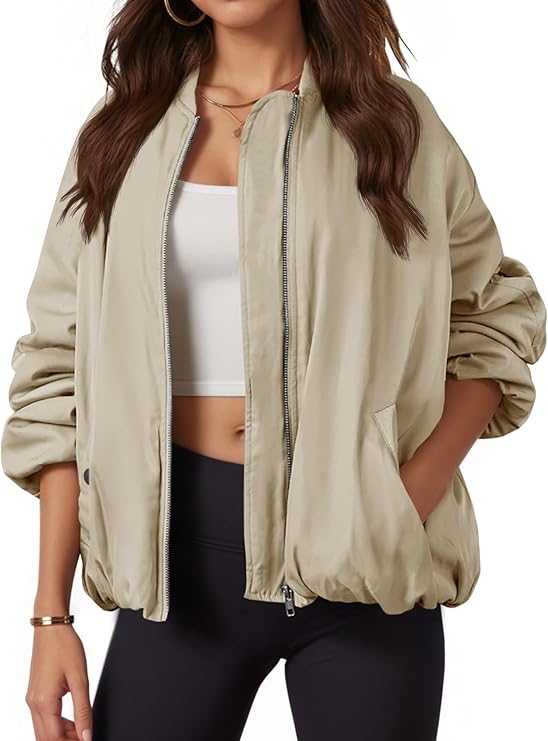 Tankaneo Womens Oversized Bomber Jacket Quilted Lightweight Puffer Jackets
