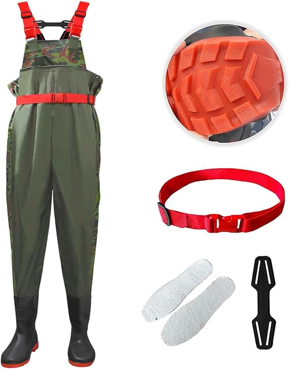 Chest Waders with Boots, Waterproof Nylon PVC Fishing Waders for Men Women | Waterproof chest waders with attached boots nylon PVC material, adjustable design, ideal for fishing, hunting and outdoor use