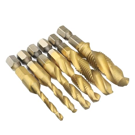 6 Pcs Metric Thread M3-M10 Screw Tapping Tool 1/4" Hex Shank Titanium Plated HSS Combination Drill and Tap Set