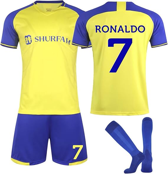 Al NASSR 23/24 Fußball Trikot Nr.7 Hause/Auswärts Fußball Trikot für Kinder Erwachsener Fussball Trikots Shorts und Socken Anzug Jungen Herren
