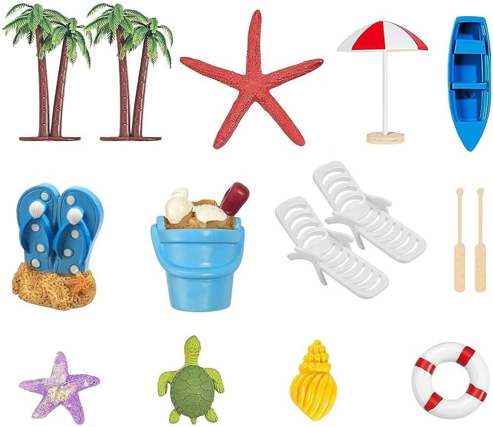 15pcs Summer Ocean Cake Toppers, Tropical Hawaiian Theme Party Decorations Supplies for Pool Party Birthday Wedding