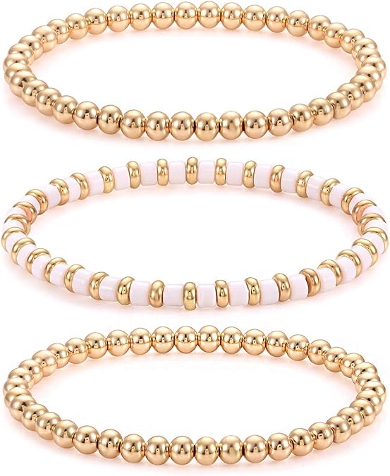 NVENF Beaded Bracelets for Women Brass Bead Ball Chain Bracelets Rainbow Enamel Tile Bracelets for Girls Stackable Layering Stretch Bracelet Bangles Birthday Party Holiday Gifts
