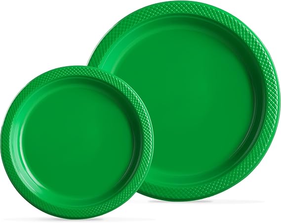 40 Pcs Green Plastic Plates, Green Plates for Party, Picnic | 20 Guests Green Disposable Plates for Christmas