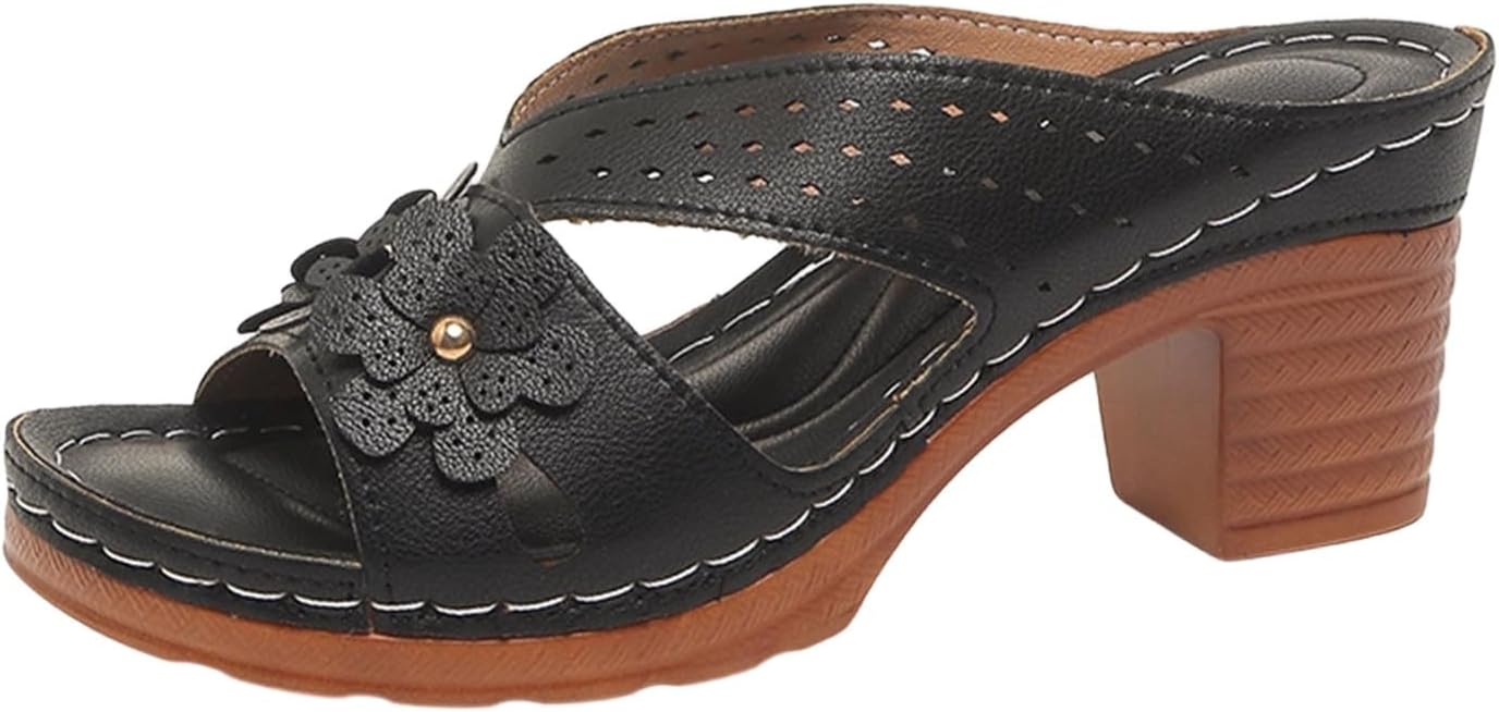 Ctreela Block Heel Sandal for 2026 Summer Women Fashion Flower Open Toe Chunky Platform Slip On Shoes Casual Sandals