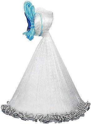 Fishing Cast Net, 8 FT Casting Fishing Net for Bait Trap Fish, Heavy Duty Hand Cast Net with Chain Sinker Bottom Spread, for Freshwater & Salt Water, White