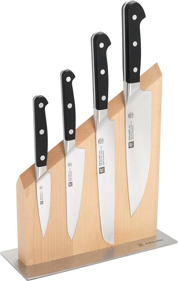 ZWILLING Pro Magnetic Knife Block Set - Made in Germany - 5 Piece, Birchwood Block