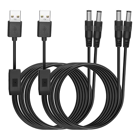 2PCS USB to DC5521 Power Cable 5V USB to DC5521 Y Splitter Charging Cable,5V 2.5A USB A Male to Dual DC 5.5x2.1mm Male Power Barrel Plug Connector Cable for Fan Ledlight Router etc-3.3FT