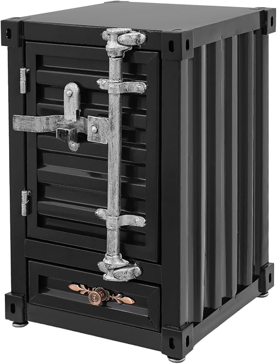Industrial Metal Container Side Table, Industrial Wind Bedside Table, 12.6" L X 12.6" W X 19.69" H Container Style Locker, Iron Shipping Container Cabinet for Bar Bedroom Garage (Black)