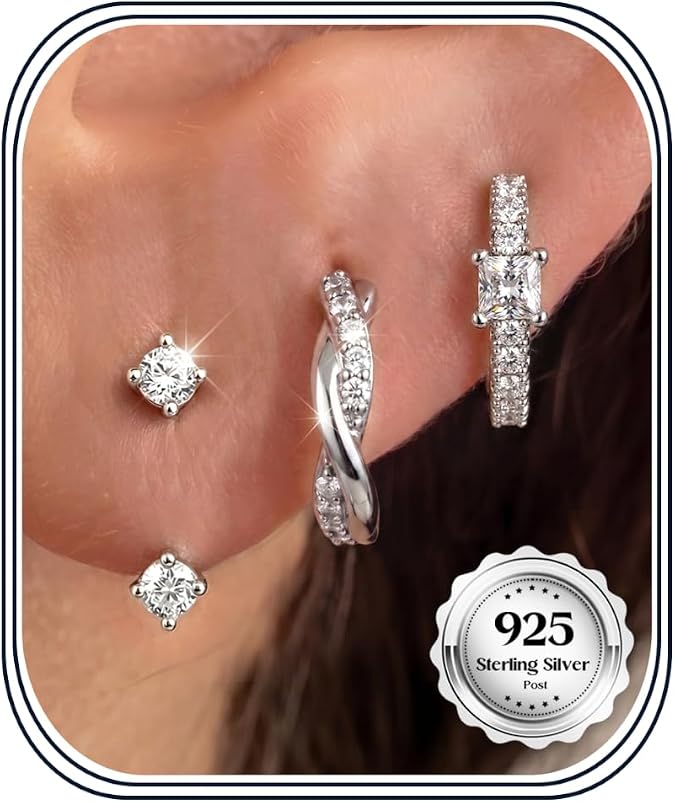 MILACOLATO 3 Pairs 925 Sterling Silver Earrings for Women Hypoallergenic
