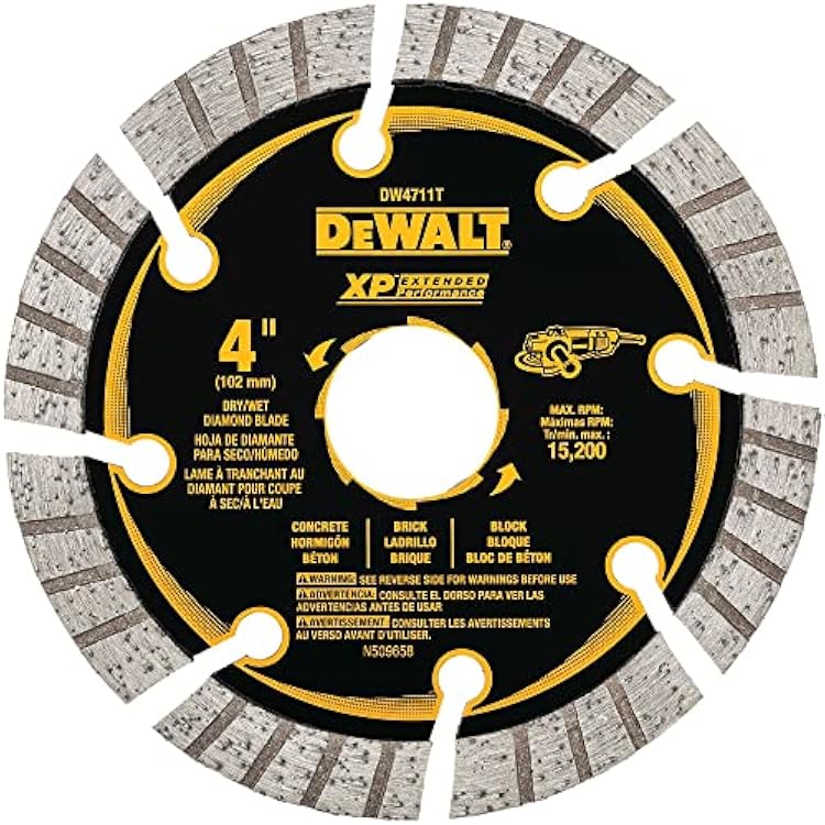 DEWALT Diamond Saw Blade, 4 in Blade Dia., 20 in Arbor Size, Wet Dry, Segmented Turbo Tile Saw, Grinder Blade DW4711T