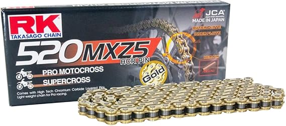 RK Racing Chain GB520MXZ5-114 Gold 114 Link Heavy Duty Racing Chain with Connecting Link