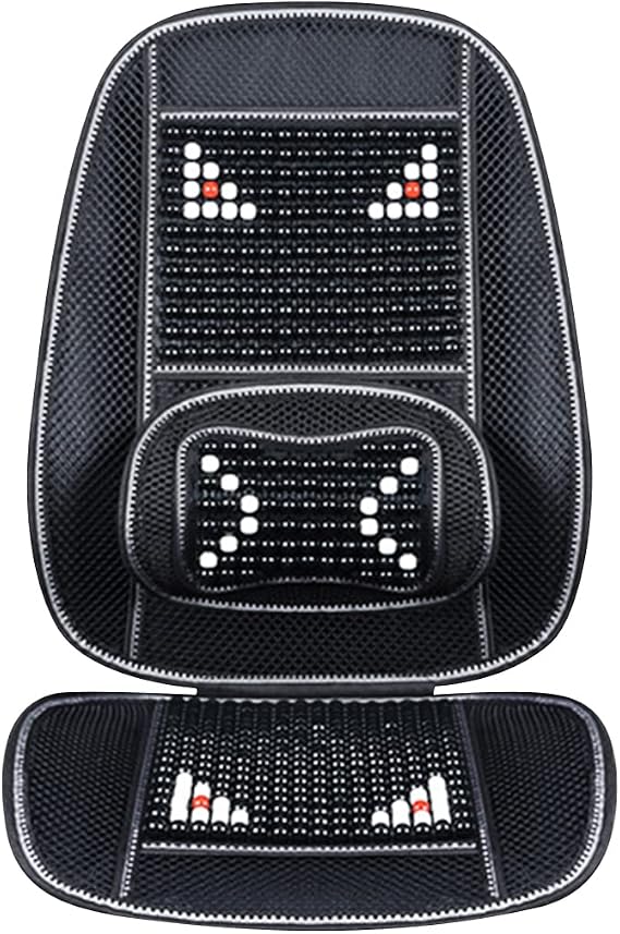 Wooden Beaded Car Seat Cover with Lumbar Support, Breathable Cooling Ventilated Mesh Car Cushion Set for Cars, Vans, Taxi
