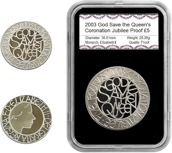 2003 God Save the Queen's Coronation Jubilee Anniversary Proof £5 Coin encapsulated in Lighthouse Everslab Coin Holders