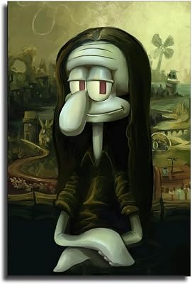 IXX Lustiges Squidward AS Mona Lisa Cartoon Poster Decorative Painting Canvas Wall Art Living Room Posters Bedroom Painting 16x24inch40x60cm