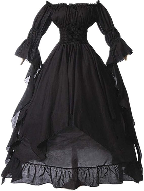 Victorian Dress for Women 1800s Vintage Medieval Costume Puff Sleeve Cold Shoulder High Low Renaissance Ball Gown
