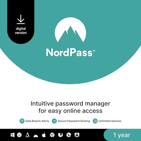 NordPass Premium, Unlimited Devices, 1-Year, Password Manager, Digital Code