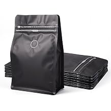 10 pcs Coffee Beans Bags with Valve Black Resealable Coffee Zipper Pouches 20x13x0.2cm Flat Bottom Standing Storage Bags for Candy Cookies Snacks Packing