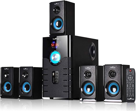 beFree Sound BFS-500 5.1 Channel Surround Sound Bluetooth Speaker System- Blue