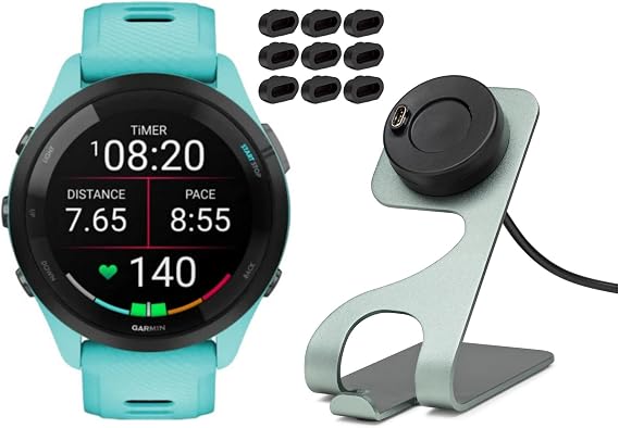 Garmin Forerunner 265 GPS Running Smartwatch (Aqua/Black) Bundle