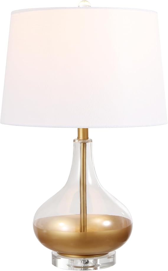 JONATHAN Y West 24.5" Glass Teardrop Table Lamp, Clear/Gold