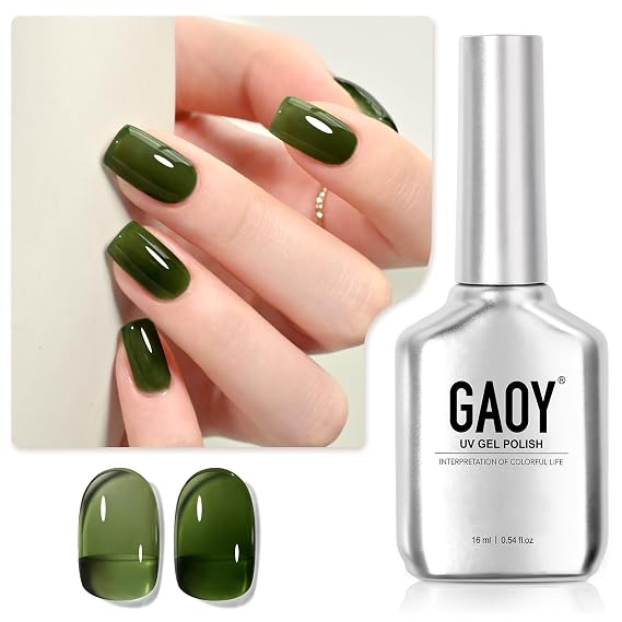 GAOY Jelly Gel Nail Polish, 16ml Sheer Green Translucent Soak Off Gel Polish, UV Light Cure for Nail Art DIY, 2138 Everglade Green
