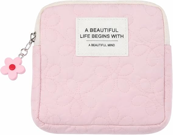 Pink Mini Makeup Bag, Cute Floral Print Pattern Emergency Kit Bag for Girls