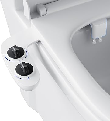 Bidet Attachment for Toilet Seat, Dual Nozzle RearFeminine Wash, Self Cleaning Sprayer, Non Electric Bidet with Adjustable Cold Water Pressure